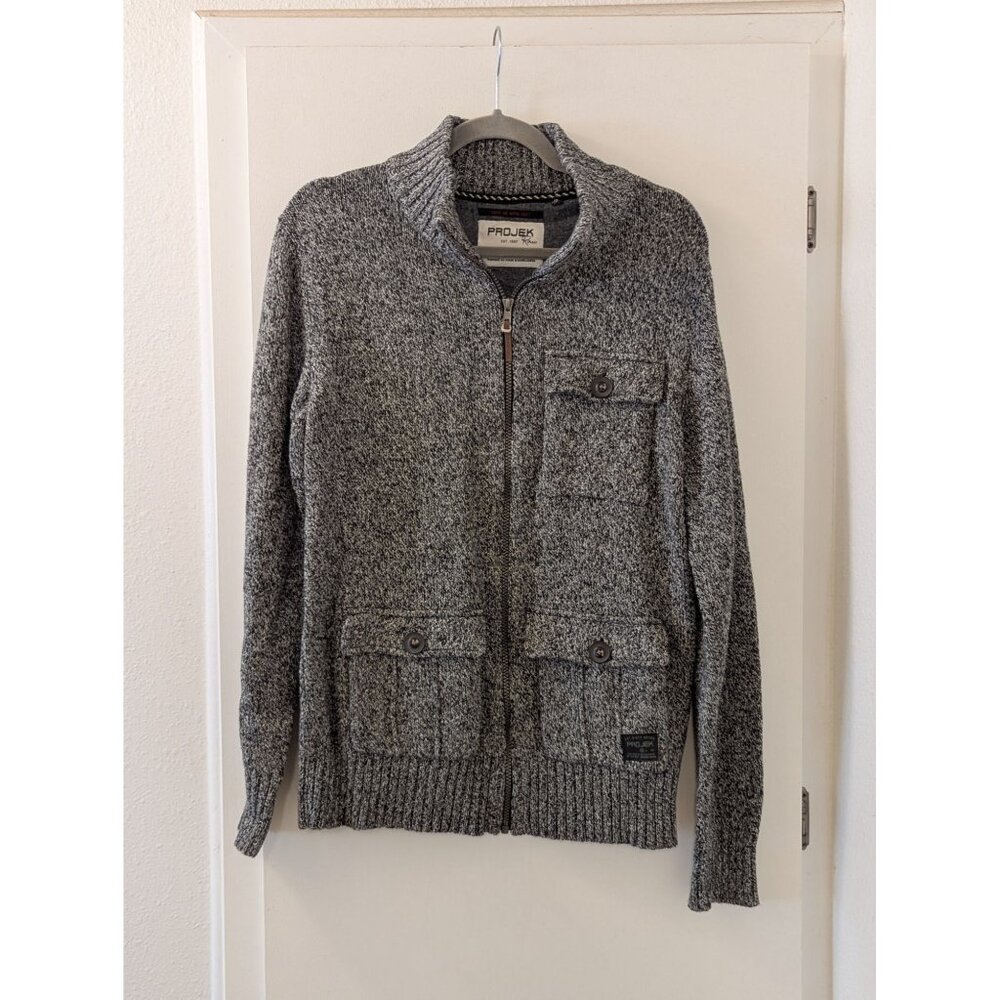 Mens Projek Raw Gray Knit Full-Zip Sweater With Pockets Durable & Stylish G/L
